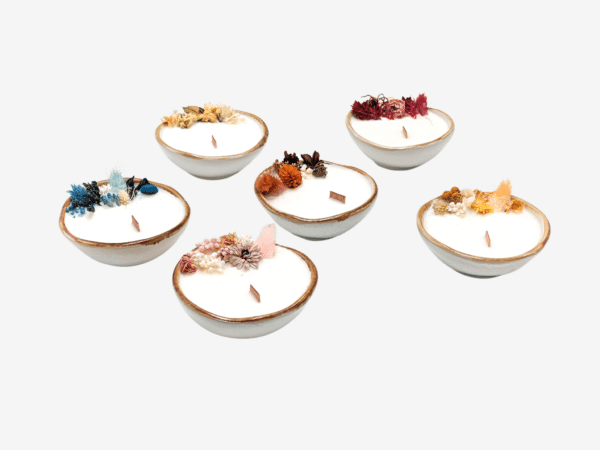 6 Mini Bougies fleurs séchées parfumées différentes couleurs et différents parfum