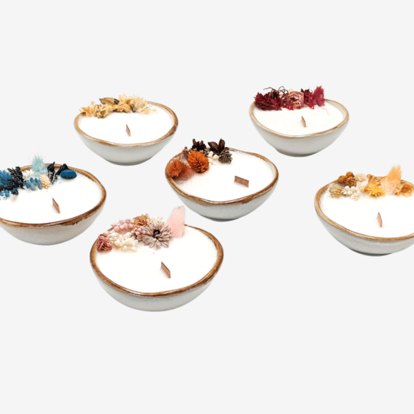 6 Mini Bougies fleurs séchées parfumées différentes couleurs et différents parfum