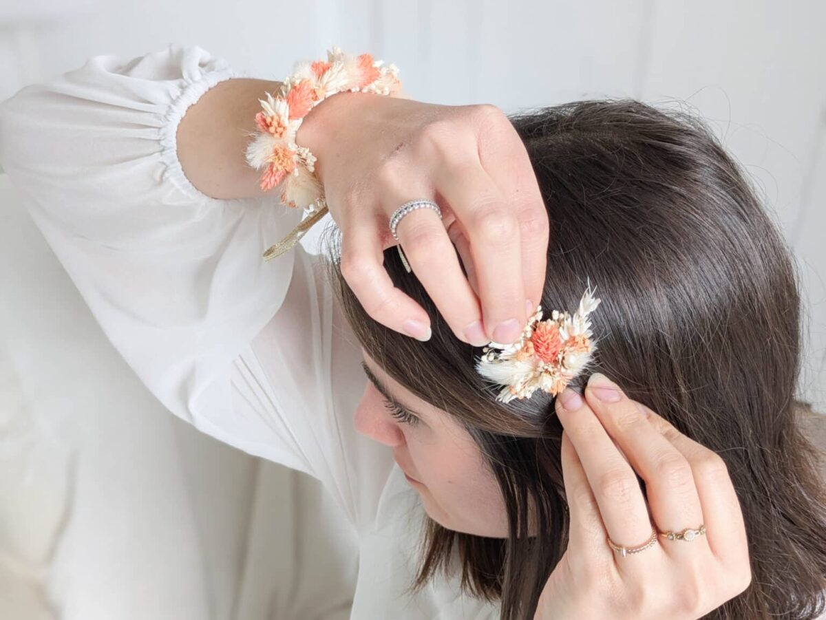 Peigne Mariage en Fleurs Séchées Ton Sauvage – Image 3